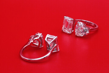 diamond ring on red background