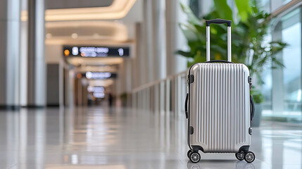 Traveler's journey luggage in modern airport terminal photography bright environment close-up view travel concept