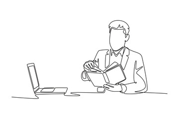 Book reading concept. Single line draw design vector graphic illustration.
