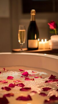 Romantic Candlelit Bathtub with Rose Petals, Valentine&rsquo;s Day, Valentine&rsquo;s Day image