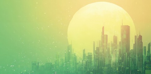 Futuristic Cityscape Underneath a Large Yellow Moon