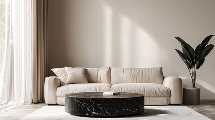 Modern Beige Sofa Minimalist Living Room Interior Design Interior 3D Render