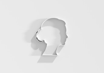 Young woman face side view icon. Elegant silhouette of a female head. Avatar profile sign. 3D render