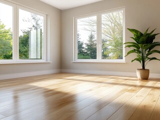 Obraz premium Bright and Airy Room with Hardwood Floors and Large Windows