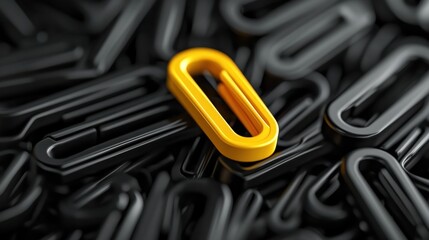 Yellow clip among black clips, close-up, unique, business concept