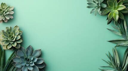 Green Succulents Arranged on a Mint Background