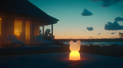 Evening Lakeside House 3D Illustration