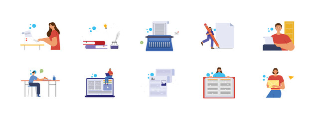 Writer set illustration. Flat vector illustration