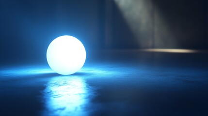 Glowing Orb Rests on Dark Reflective Surface