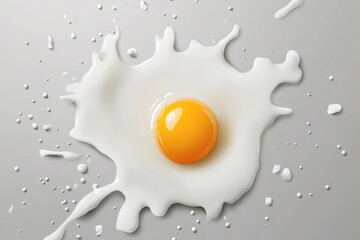 Realistic Milk Splatters with Egg Yolk Centered on Gray Background