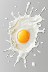 Realistic Milk Splatters with Egg Yolk Centered on Gray Background