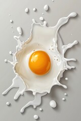 Realistic Milk Splatters with Egg Yolk Centered on Gray Background