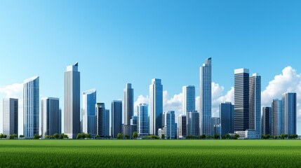 Fototapeta premium Modern City Skyline with Green Field