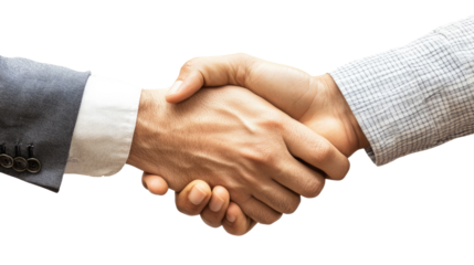 Handshake of Agreement: Two hands meet in a firm handshake, symbolizing a deal sealed, a partnership formed, or a commitment made. The simple gesture conveys trust, respect.