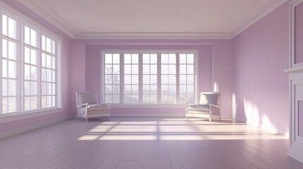 Obraz premium Serene Lavender Room Interior Design with Elegant Chairs and Sunlight Interior 3D Render