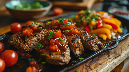 meat curry in pan served on wooden table 