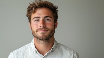 Obraz premium A Young Man With Brown Hair Smiles Slightly