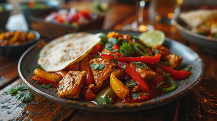 meat curry in pan served on wooden table 