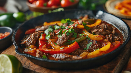 meat curry in pan served on wooden table 