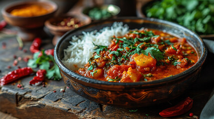 meat curry and rise in bowl table 