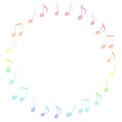 ランダムに円になったパステルカラー音符のフレームイラスト