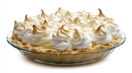 Fresh Lemon Meringue Pie on White Background