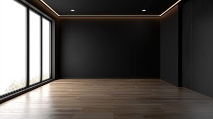Fototapeta premium Modern Minimalist Room Interior Design with Large Window and Wooden Floor Interior 3D Render