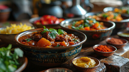 meat curry and rise in bowl table 