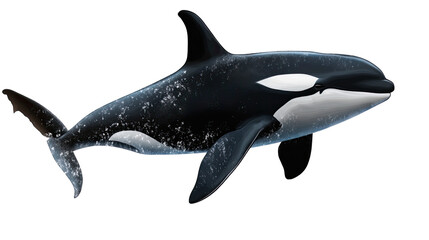 Fototapeta premium Majestic Orca: A powerful Orca, also known as a killer whale, glides through the water, its sleek black and white body highlighted by glistening droplets.
