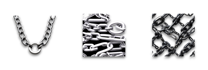A silver chain isolated on a transparent background