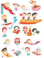 children playing on the beach vector summer design