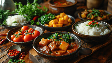 meat curry in bowl with rise