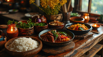 meat curry in bowl with rise