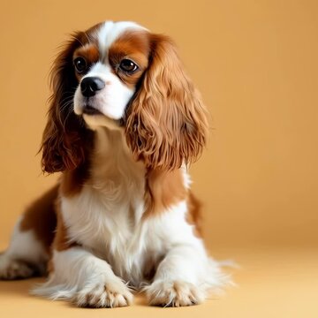Adorable cavalier king charles spaniel shifts gaze from left to right