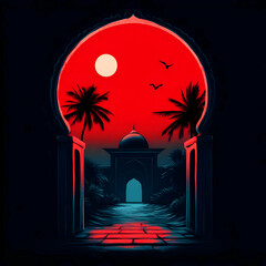 Red Sunset Archway Illustration
