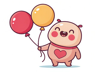 child with balloons. pig, cartoon, animal, pink, vector, illustration, funny, baby, hippo, fun, love, character, heart, smile, toy, art, piglet, piggy, farm, isolated, pet, mammal, cute, drawing, chil