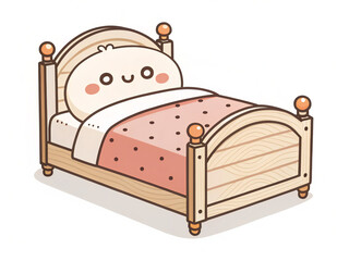 bed in a bedroom. furniture, bed, sofa, bench, seat, chair, wood, wooden, interior, design, home, vector, bedroom, room, illustration, park, cartoon, couch, decoration, brown, rest, style, color, rela