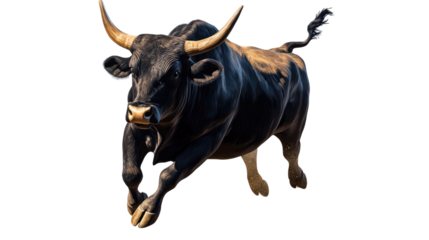 Black Bull Charge:  A powerful black bull with formidable horns charges forward, muscles tense and eyes fixed on the horizon. Its sheer strength and determination are undeniable.