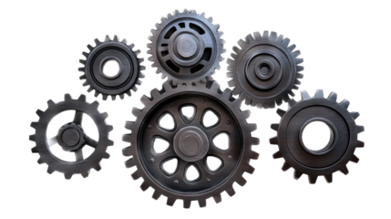 Interlocking Gears: A collection of metallic gears interlock and mesh seamlessly, symbolizing teamwork, precision, and the intricate workings of a complex system.  