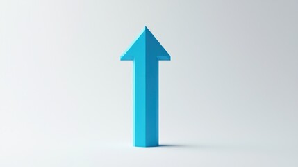 3D blue arrow aiming up, simple flat design on white.