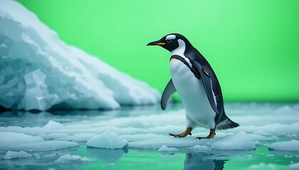 Obraz premium Gentoo Penguin Ice Floe Green Screen Antarctic Wildlife