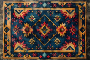 A colorful rug sitting on top of a wooden floor