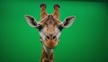 Obraz premium Giraffe Portrait Green Screen Background Closeup Wildlife Image