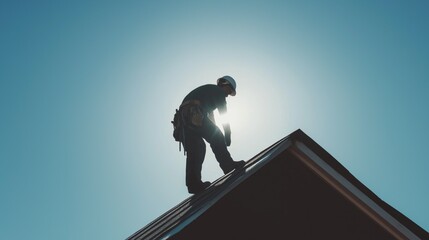 A roofer working on the roof repair of a home