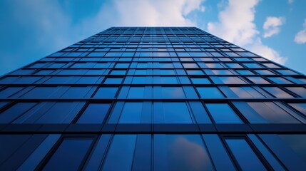 Modern Skyscraper Architecture: A Blue Glass Facade Reaching for the Sky