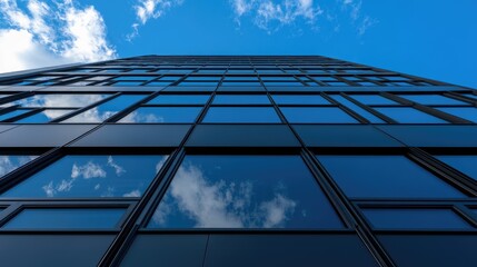 Modern Glass Skyscraper Reflecting Clouds and Sky