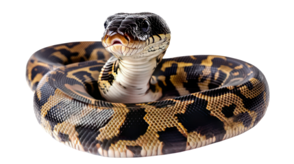 Python's Captivating Gaze: A mesmerizing python, with its intricate patterns and captivating gaze, coils its body in a captivating display of strength and beauty.
