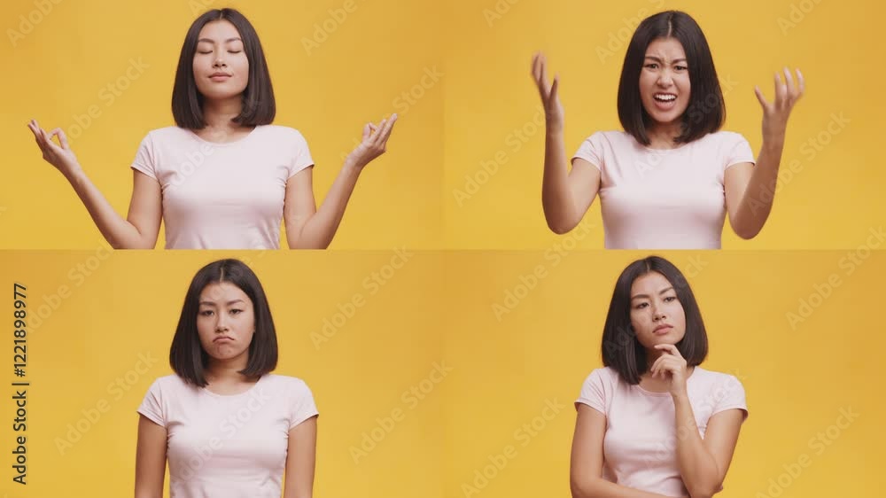 Poster a collection of diverse faces showing a range of emotions. four different expressions convey feeling