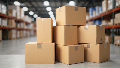 Stacked cardboard boxes in a warehouse