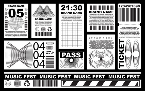 Brutalism banner template set. Event music poster set. Digital promotion design for social media. Streetwear background collection, Abstract Banner bundle